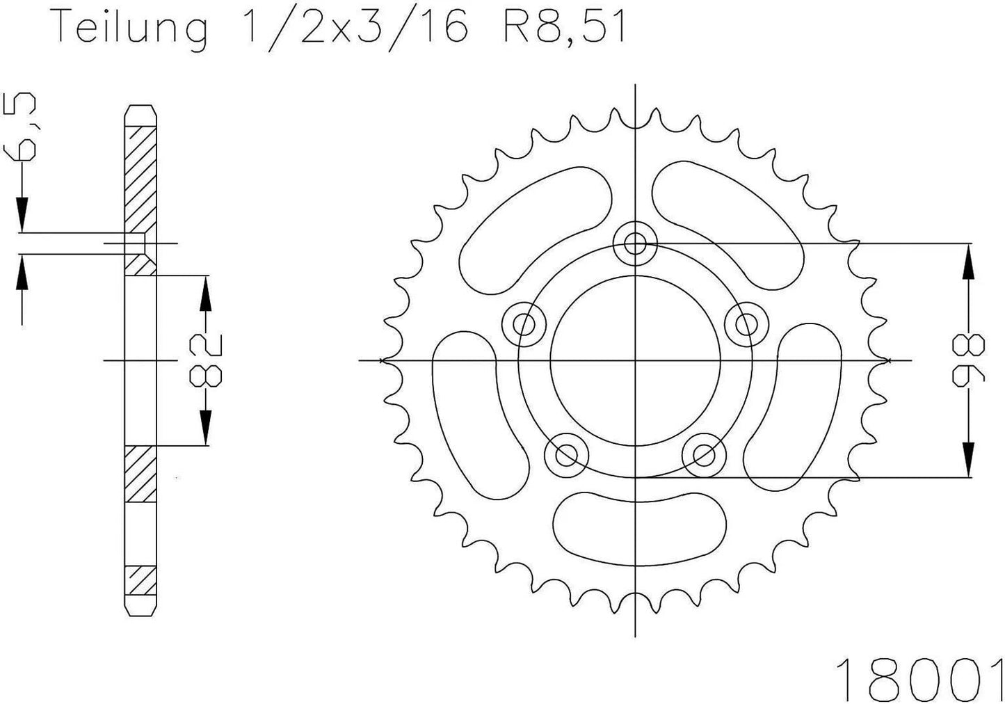 Esjot achtertandwiel 18001 chain wheel 43z steel silver