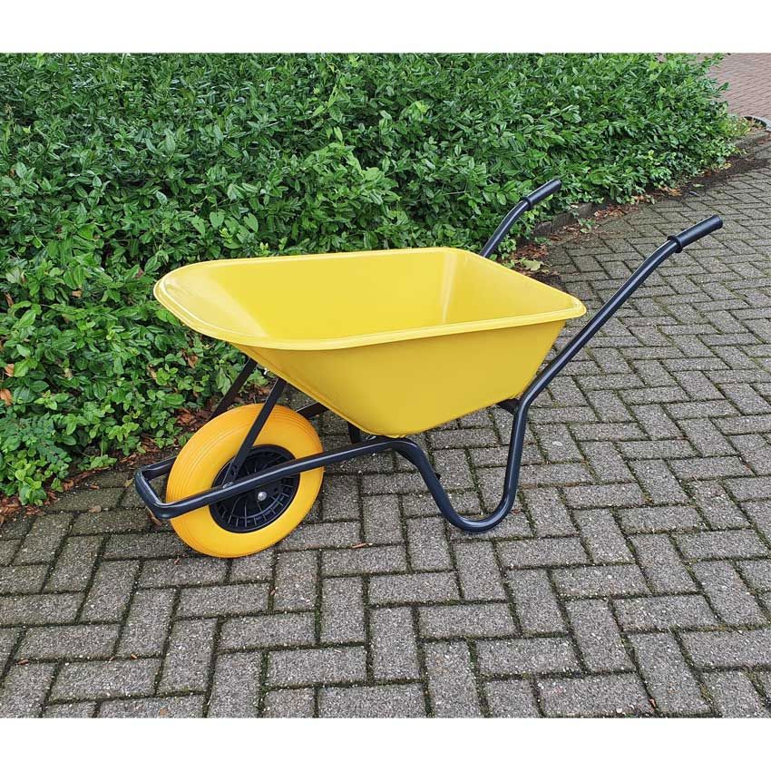 Mm producten kruiwagen 85l kunststbak geel zwart ond ged nml wiel
