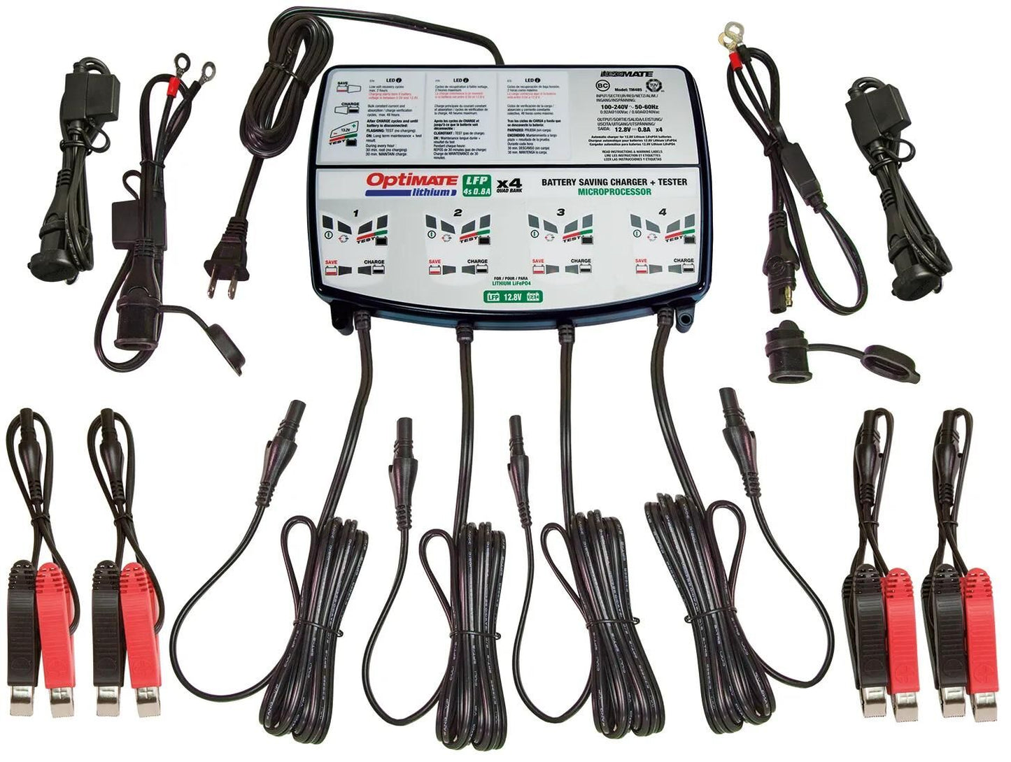 Tecmate acculader optimate lithium 4x0.8a optimate charger lithium 0.8v quad bank
