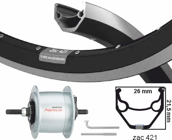 Kgs voorwiel 28 inch (622) zac421 zw zilv naafdyn+r.brake 6v3w vast