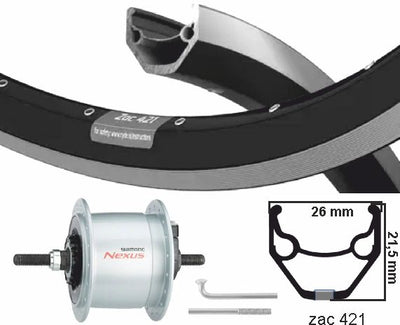 Kgs voorwiel 28 inch (622) zac421 zw zilv naafdyn+r.brake 6v3w vast