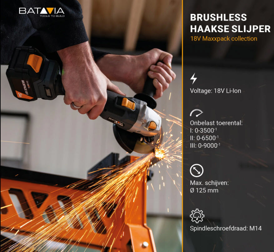Batavia producten maxxpack 18v accu haakseslijper 125mm brushles body