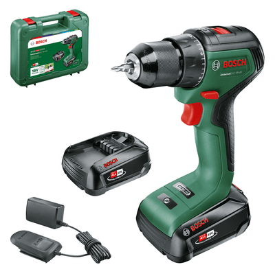 Bosch groen universaldrill 18v-60 | accuschroefboormachine met twee standen | 2 x 2.0 ah accu + lader 06039d7002