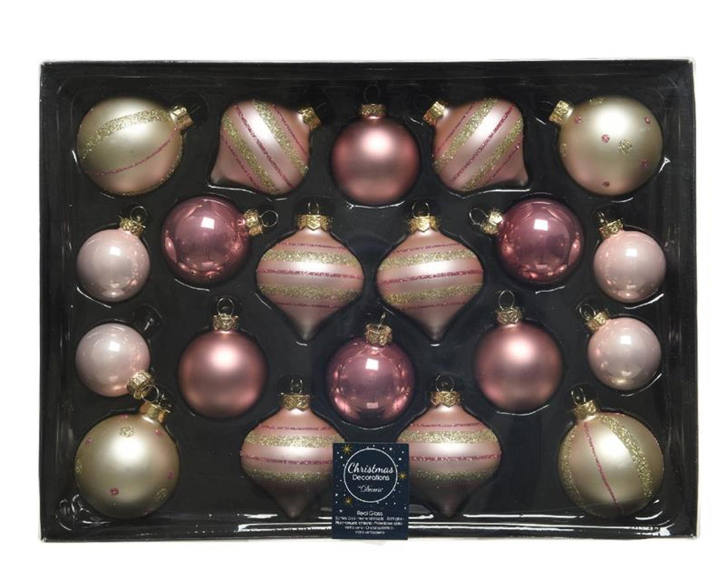 Decoris kerstballenset glas 20 stuks luxe roze