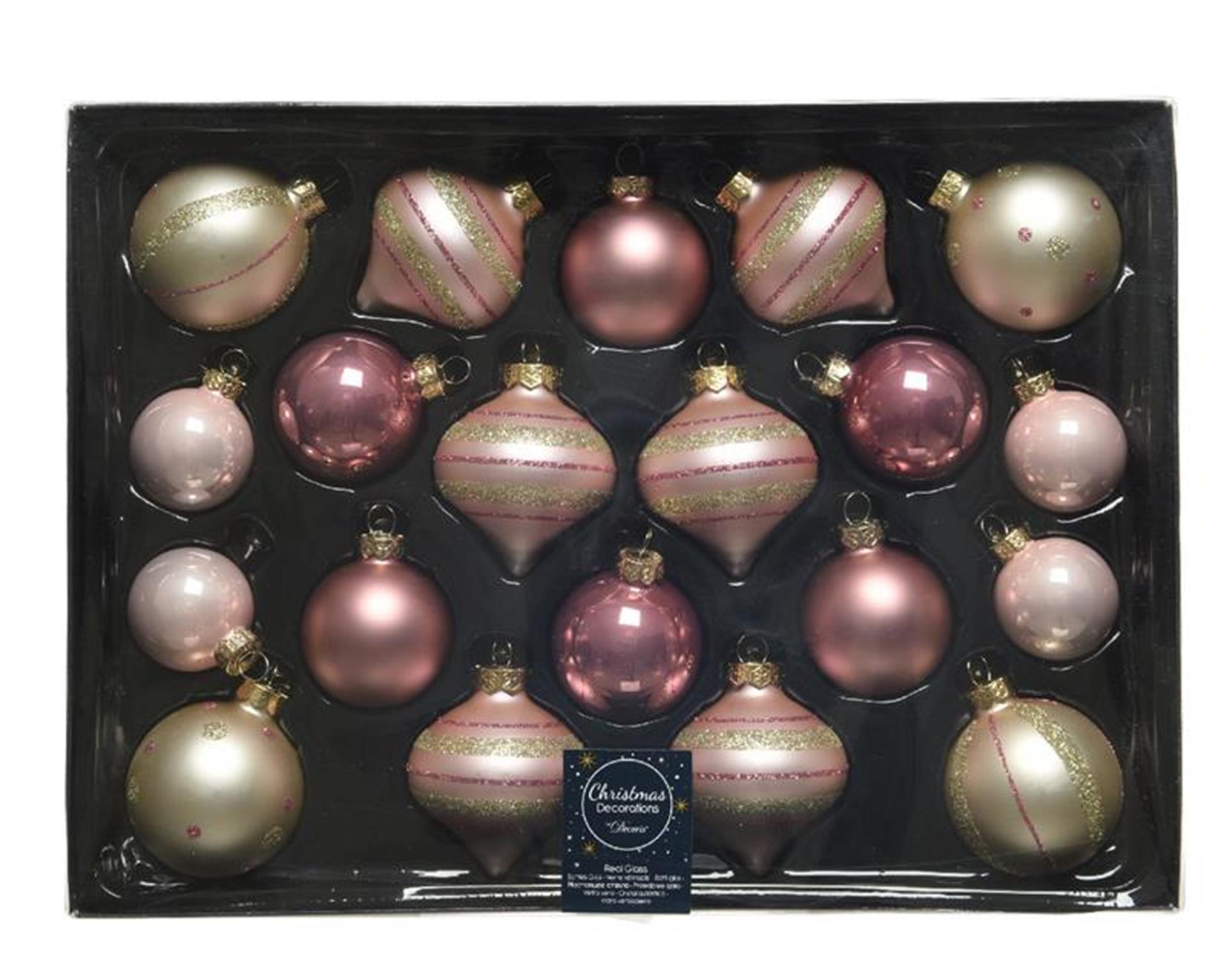 Decoris kerstballenset glas 20 stuks luxe roze