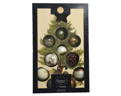 Decoris kerstballen mix glas 12 stuks natuur
