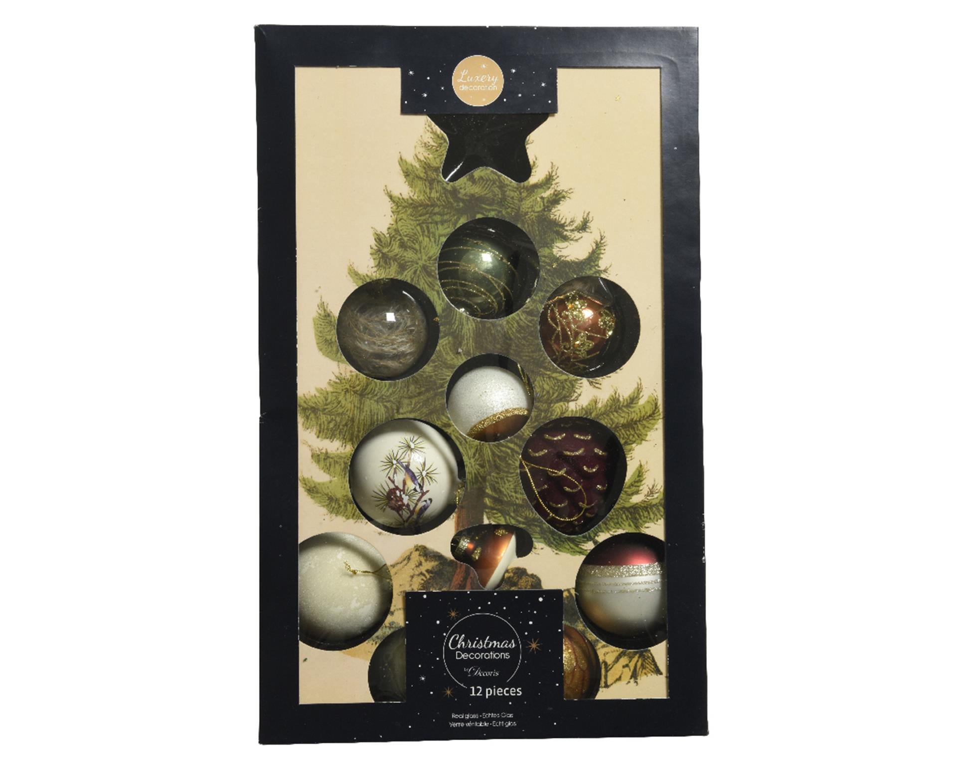 Decoris luxe kerstballen mix glas assorti van natuur tinten
