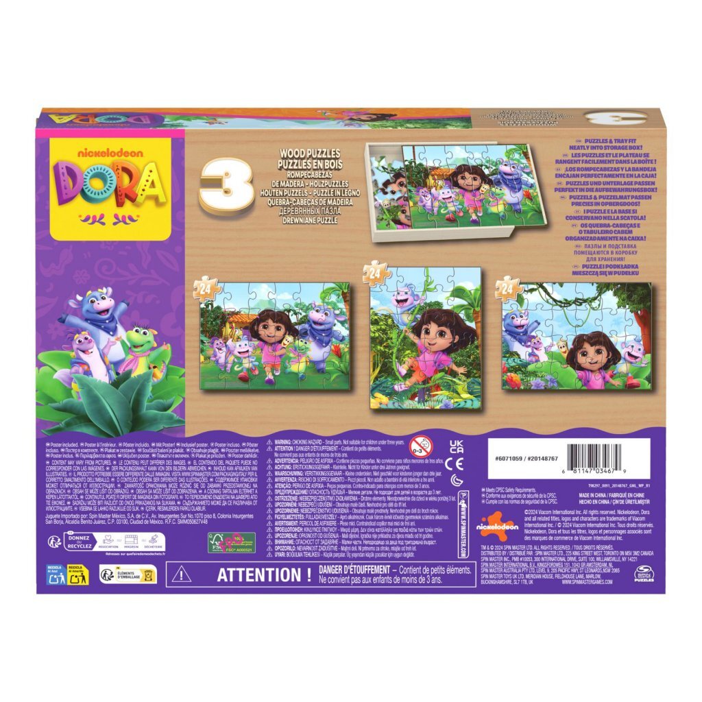 Spin master games 3-pack houten dora-puzzels, elk 24 stukken, kinderpuzzel, illustraties