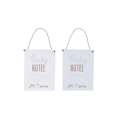 Wandversiering baby hotel metaal 15x20cm