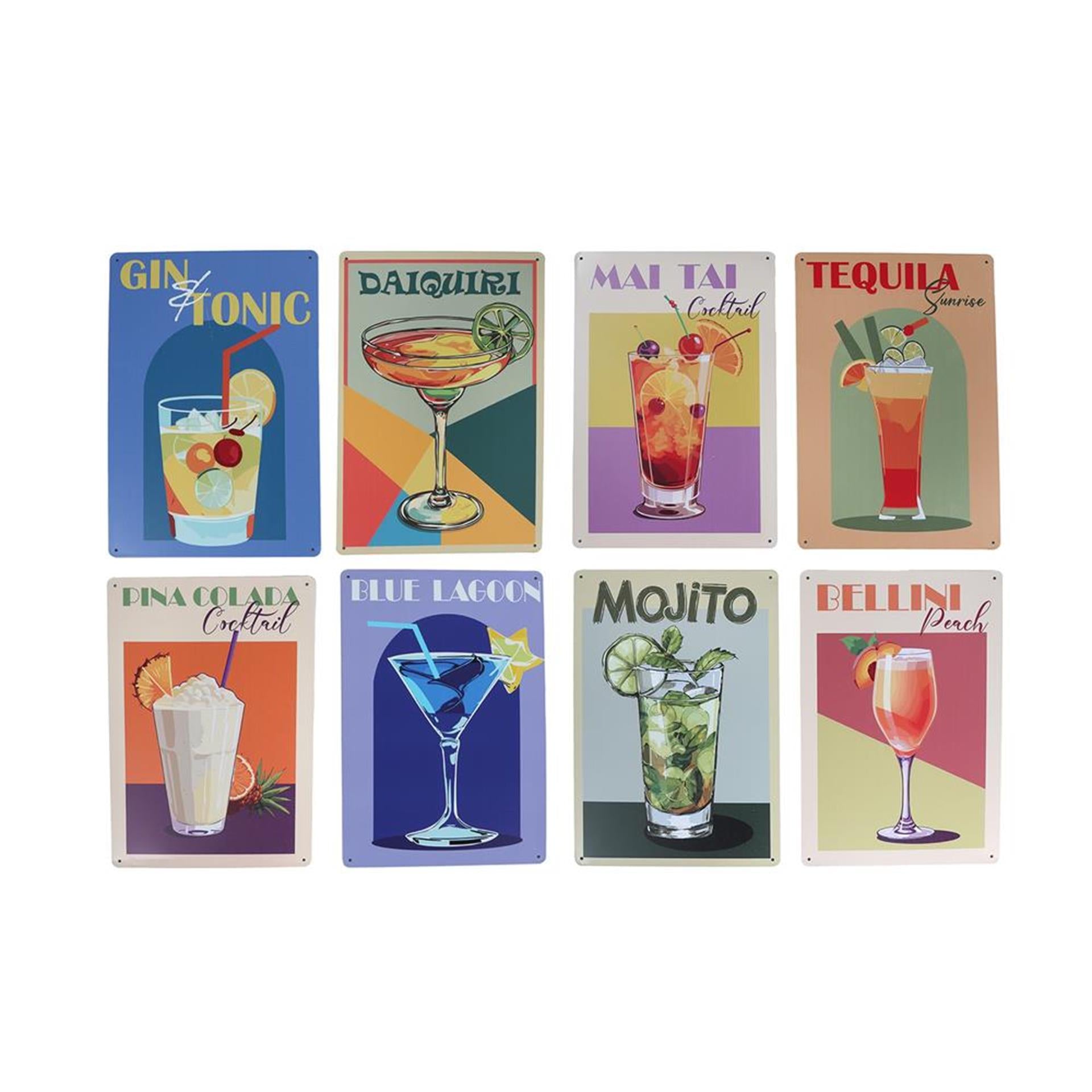 Wandbord cocktails metaal 20x30cm