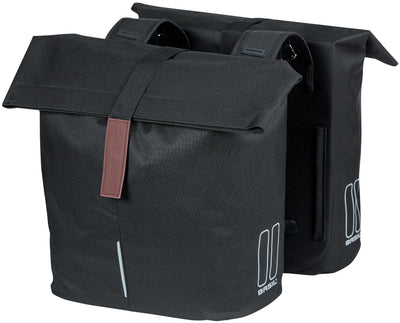 Basil City dubbele fietstas - waterafstotend polyester - zwart - Universal Bridge systeem - 28-32L