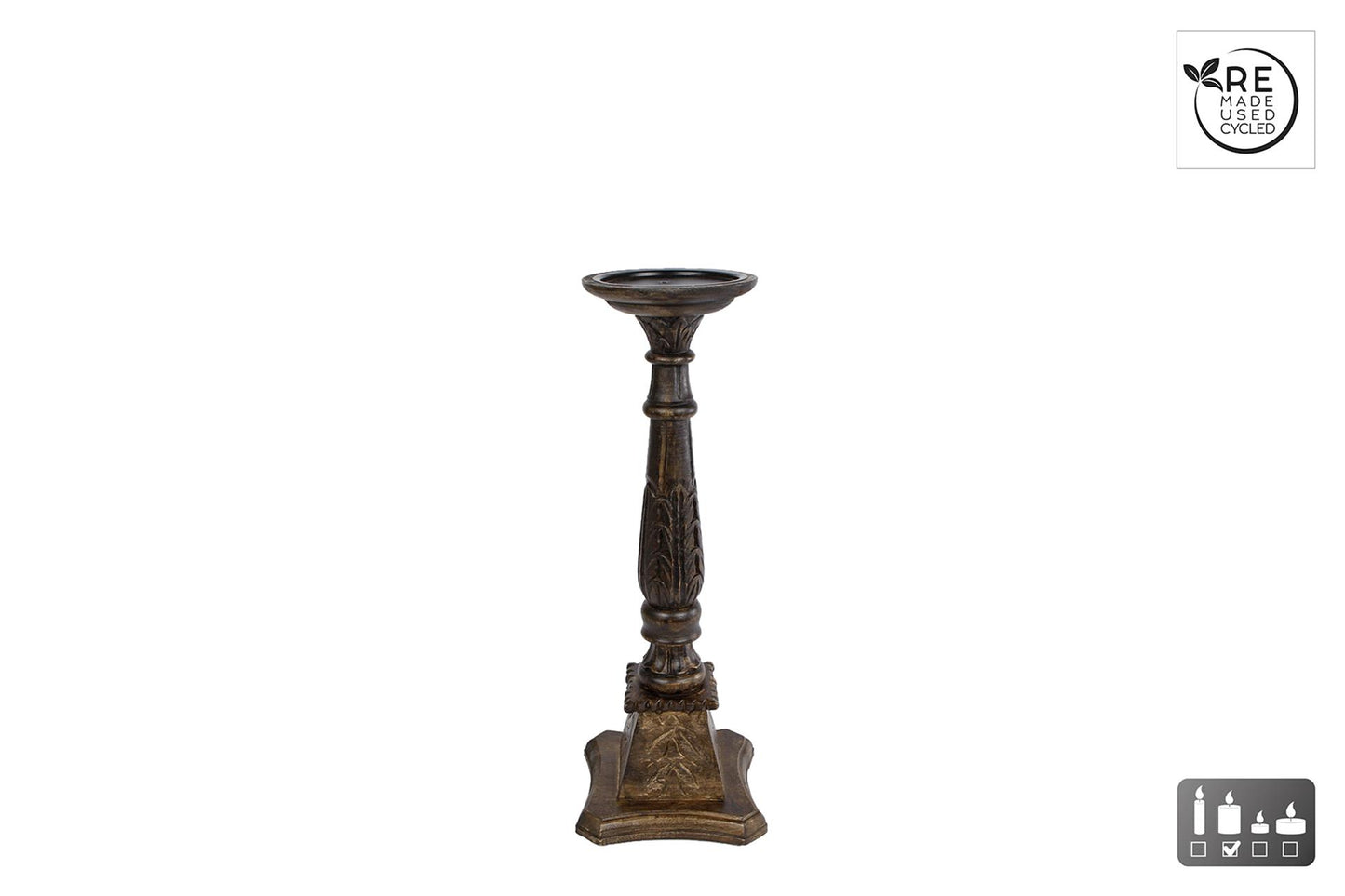 Cosydecor kandelaar kathedraal m zwart gerecycled hout 15x15x44cm