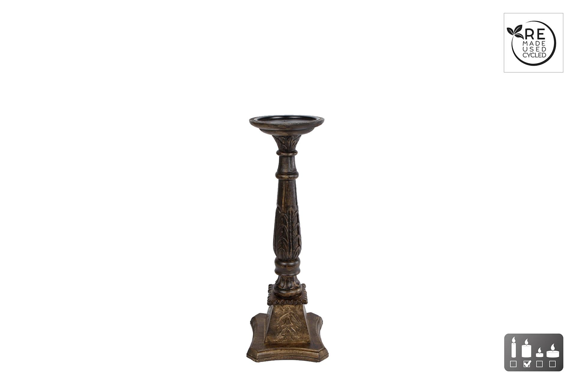 Cosydecor kandelaar kathedraal m zwart gerecycled hout 15x15x44cm