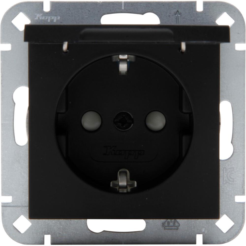 Enzo kopp hk07 pure mat zwart inbouw stopcontact ra met deksel + kinderbeveiliging - 4624650