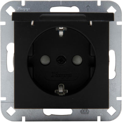 Enzo kopp hk07 pure mat zwart inbouw stopcontact ra met deksel + kinderbeveiliging - 4624650