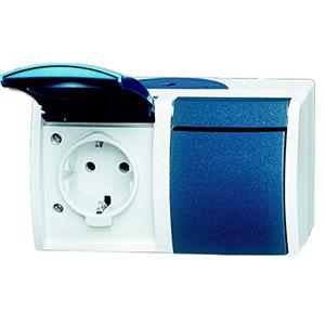 Busch jaeger swd opbouw stopcontact ra dubbel horizontaal blauw - 4696010