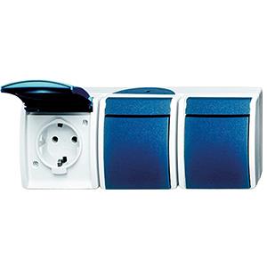 Busch jaeger swd opbouw stopcontact ra 3 voudig horizontaal blauw - 4696060