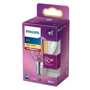 Philips led kogel e14 6,5-60w 2700k filament helder blister - 5101531