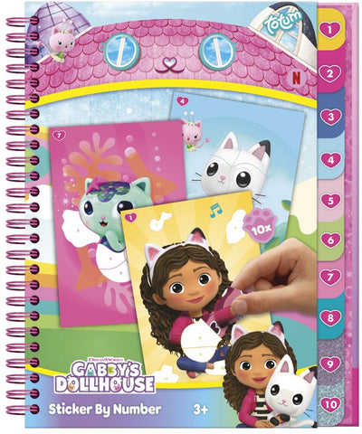 Totum gabby's poppenhuis sticker puzzelboekje inclusief kleurplaten vakantieboek 10 stickerpuzzels - sticker by number vakantie doeboek gabby's dollhouse