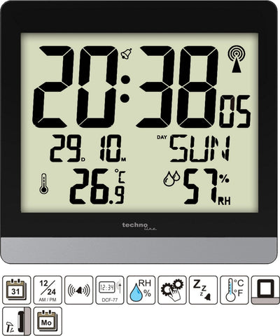 Technoline digitale radiogestuurde wandklok tafelklok - thermometer hygrometer - datum - snooze functie ws 8014