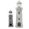 Boltze home lantaarn vuurtoren grijs-wit glas metaal set 2-delig h54-75cm