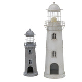 Boltze home lantaarn vuurtoren grijs-wit glas metaal set 2-delig h54-75cm - afbeelding 1