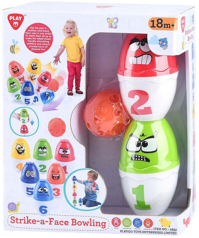 Playgo play bowlingset speelgoed met gezichten - kleurrijk kinderspel.