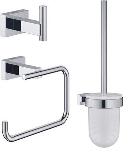 Grohe essentials cube accessoireset - toiletrolhouder - toiletborstelset - handdoekhaak - chroom