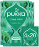 Pukka tea three mint - 80 theezakjes - biologische kruidenthee - 4 x 20 zakjes - thee voordeelverpakking