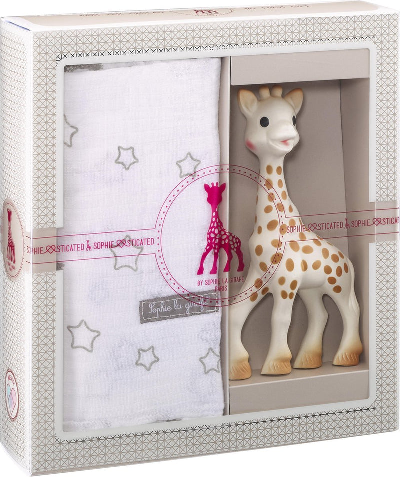 Sophie la girafe sophie de giraf sophiesticated cadeauset - baby speelgoed - sophie de giraf hydrofiele doek - kraamcadeau – babyshower cadeau - 4-delig