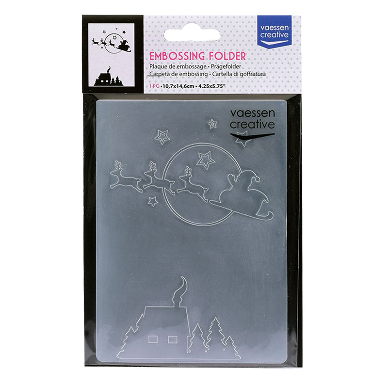 Vaessen creative • embossing folder kerstman vliegende slee