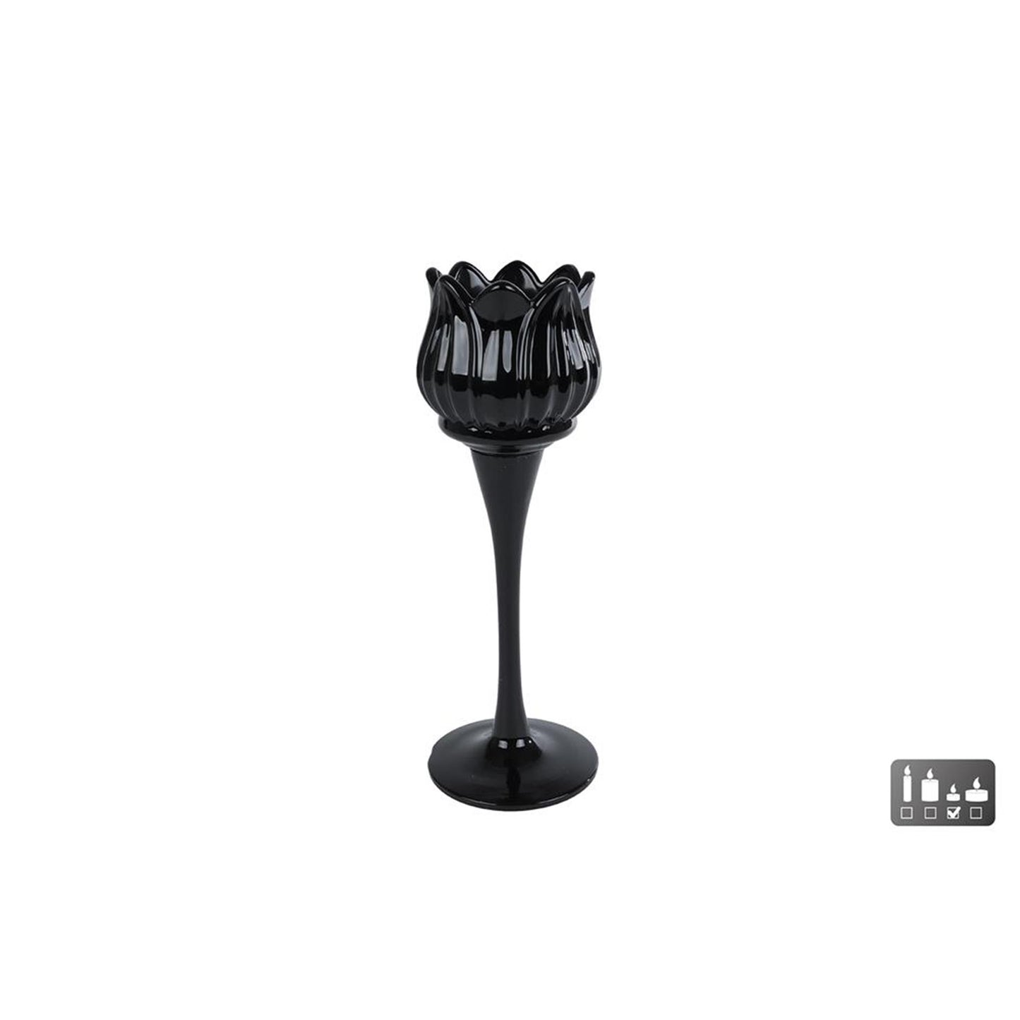 Cosydecor theelichthouder tulp zwart glas 7x7x22cm