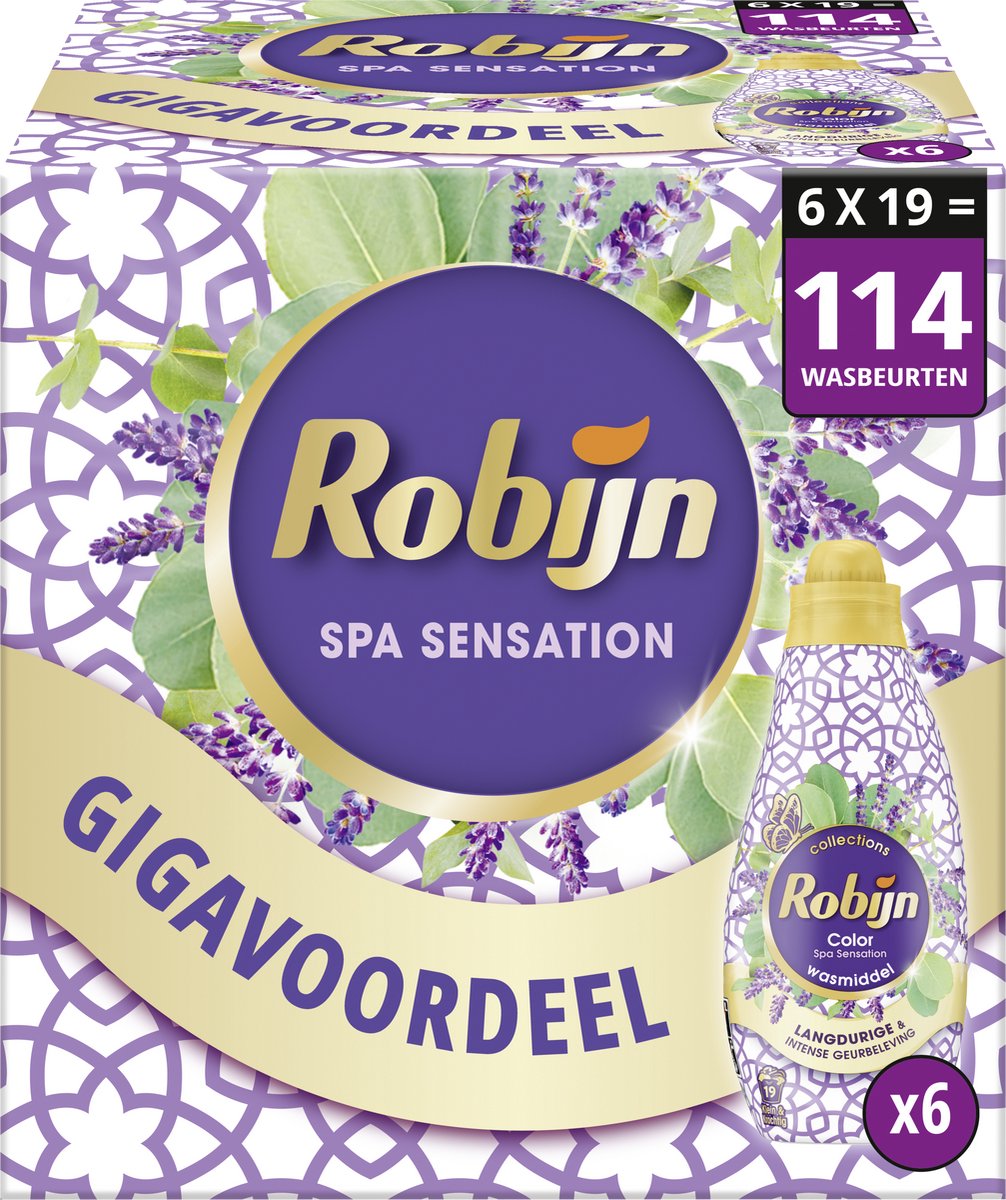 Robijn - vloeibaar wasmiddel -klein krachtig- spa sensation - voordeelverpakking - 6 flessen - 114 wasbeurten