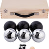 Engelhart metalen jeu de boules - 6 ballen in houten kist - zwart grijs - luxe set - pétanque - boules - metalen ballen - geschikt voor elke jeu de boules baan - longfield