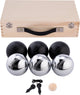 Engelhart metalen jeu de boules - 6 ballen in houten kist - zwart grijs - luxe set - pétanque - boules - metalen ballen - geschikt voor elke jeu de boules baan - longfield