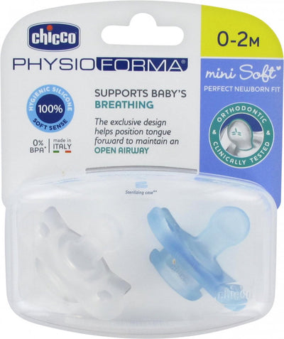 Chicco fopspeen physio soft 0m+ siliconen blauw transparant