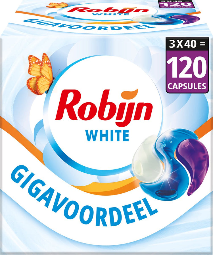 Robijn wasmiddel - 3-in-1 wascapsules - stralend wit - 3 x 40 stuks - 120 wasbeurten - voordeelverpakking