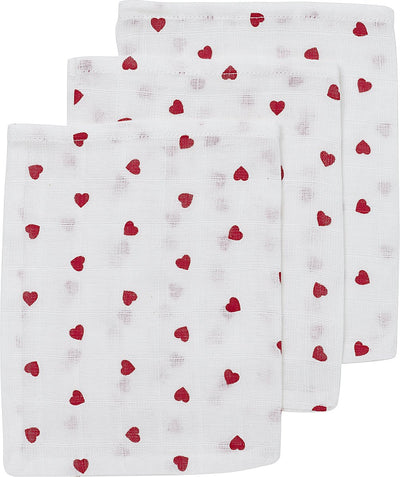 Meyco baby sweet heart washandjes - 3-pack - hydrofiel - red - 20x17cm