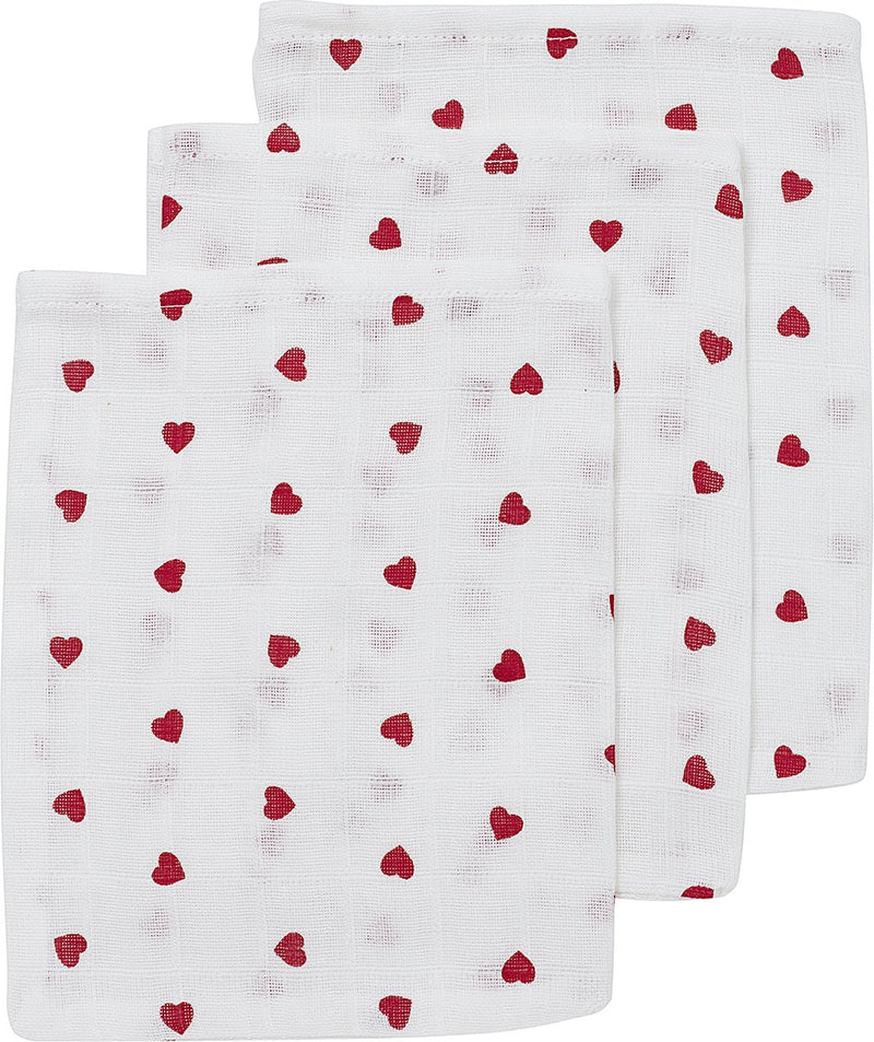 Meyco baby sweet heart washandjes - 3-pack - hydrofiel - red - 20x17cm