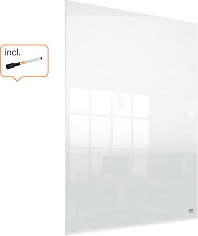 Nobo draagbaar, droog uitwisbaar mini whiteboard voor bureau of aan de muur - 600 x 450 millimeter - inclusief whiteboard marker en montage pads - transparant acryl