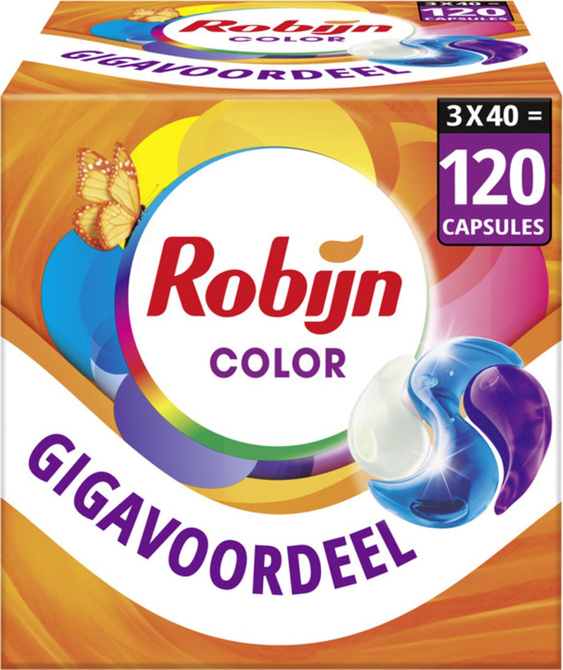 Robijn - wasmiddel- 3-in-1 wascapsules - color - 3 x 40 stuks - 120 wasbeurten - voordeelverpakking