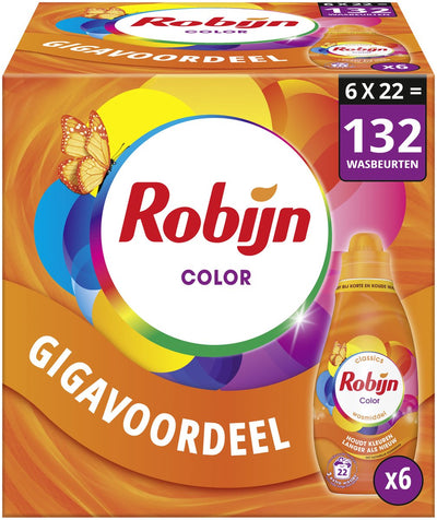 Robijn - vloeibaar wasmiddel - klein krachtig - color - 6 flessen - 132 wasbeurten - voordeelverpakking