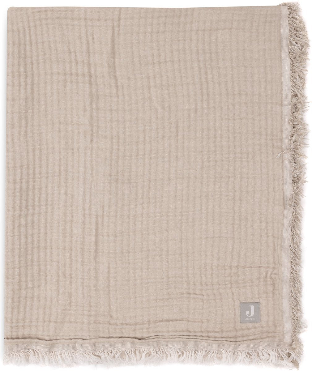 Jollein baby deken ledikant - 120x120cm - fringe - olive green ivory - gots