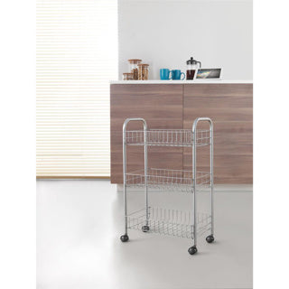 Metaltex opbergtrolley lugano op wieltjes grijs 3 metal manden 41x23x63 cm