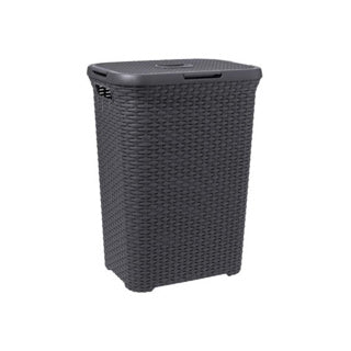 Curver style wasbox met deksel rotanstyle 60 liter antraciet 45x34x62 cm