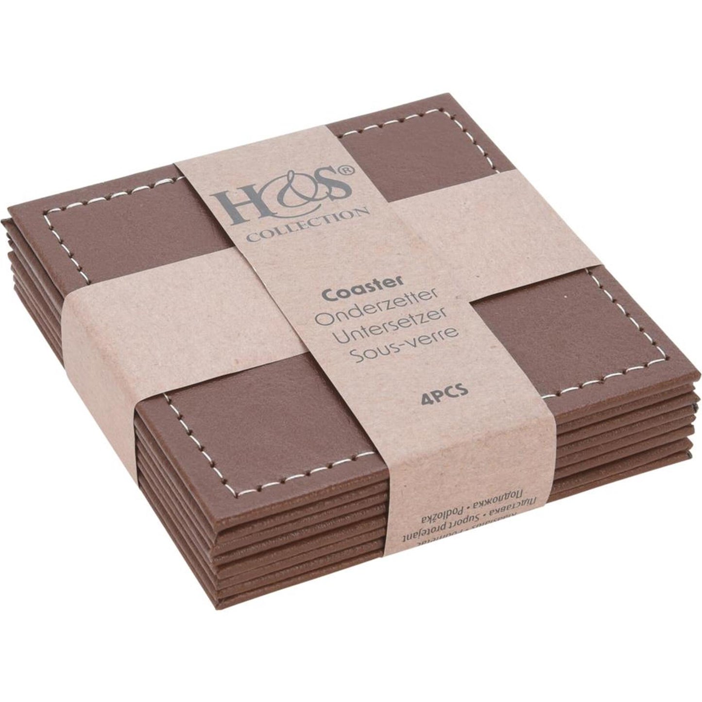 Home styling onderzetterset kunstleer 4-delig 10x10cm