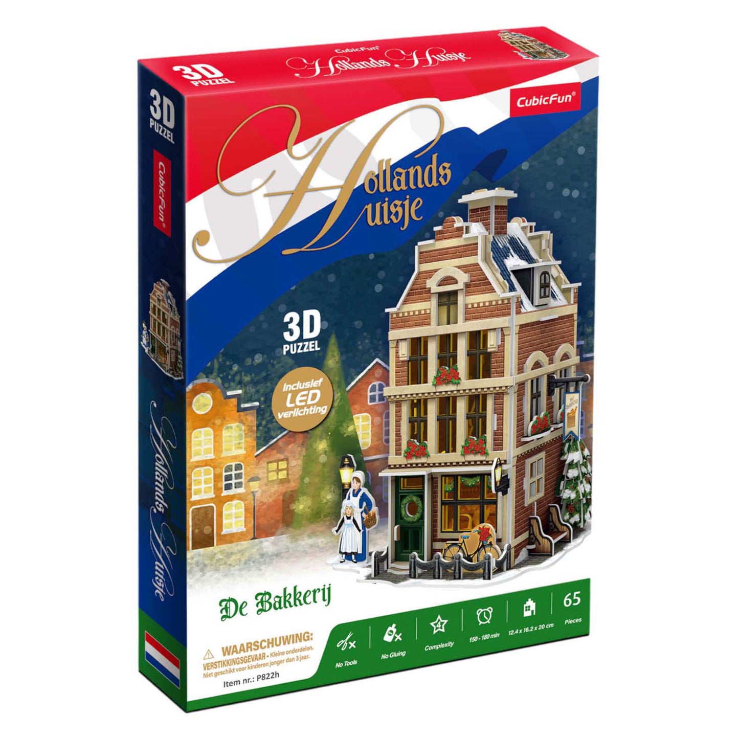 Cubic fun 3d puzzel hollanse bakkerij met led verlichting - 65st.