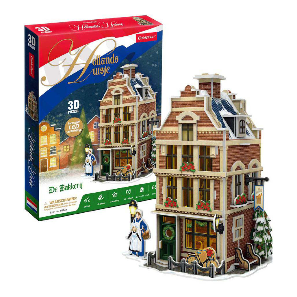 Cubic fun 3d puzzel hollanse bakkerij met led verlichting - 65st.
