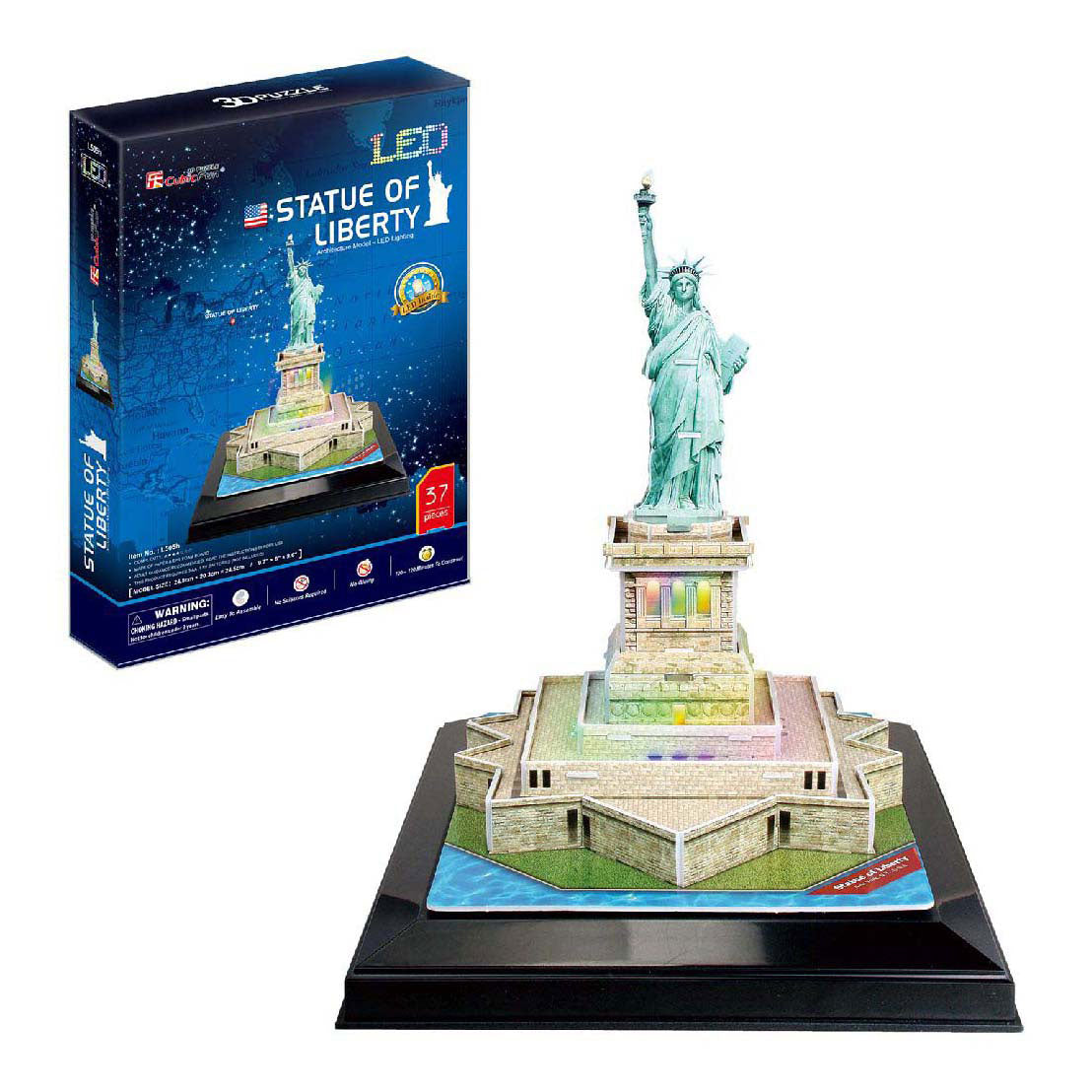Cubic fun 3d puzzel vrijheidsbeeld met led verlichting