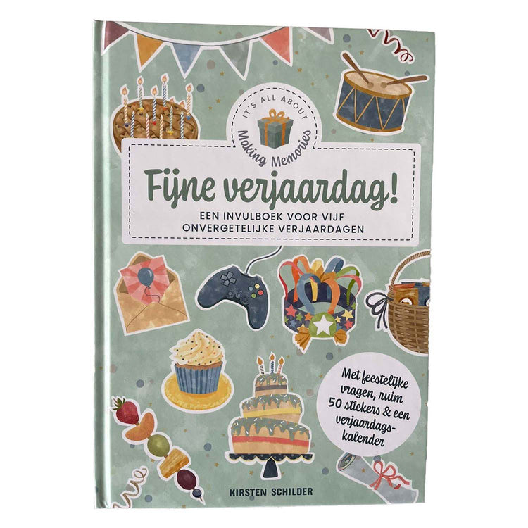 Fijne verjaardag invulboek voor vijf onvergetenlijke verjaadagen